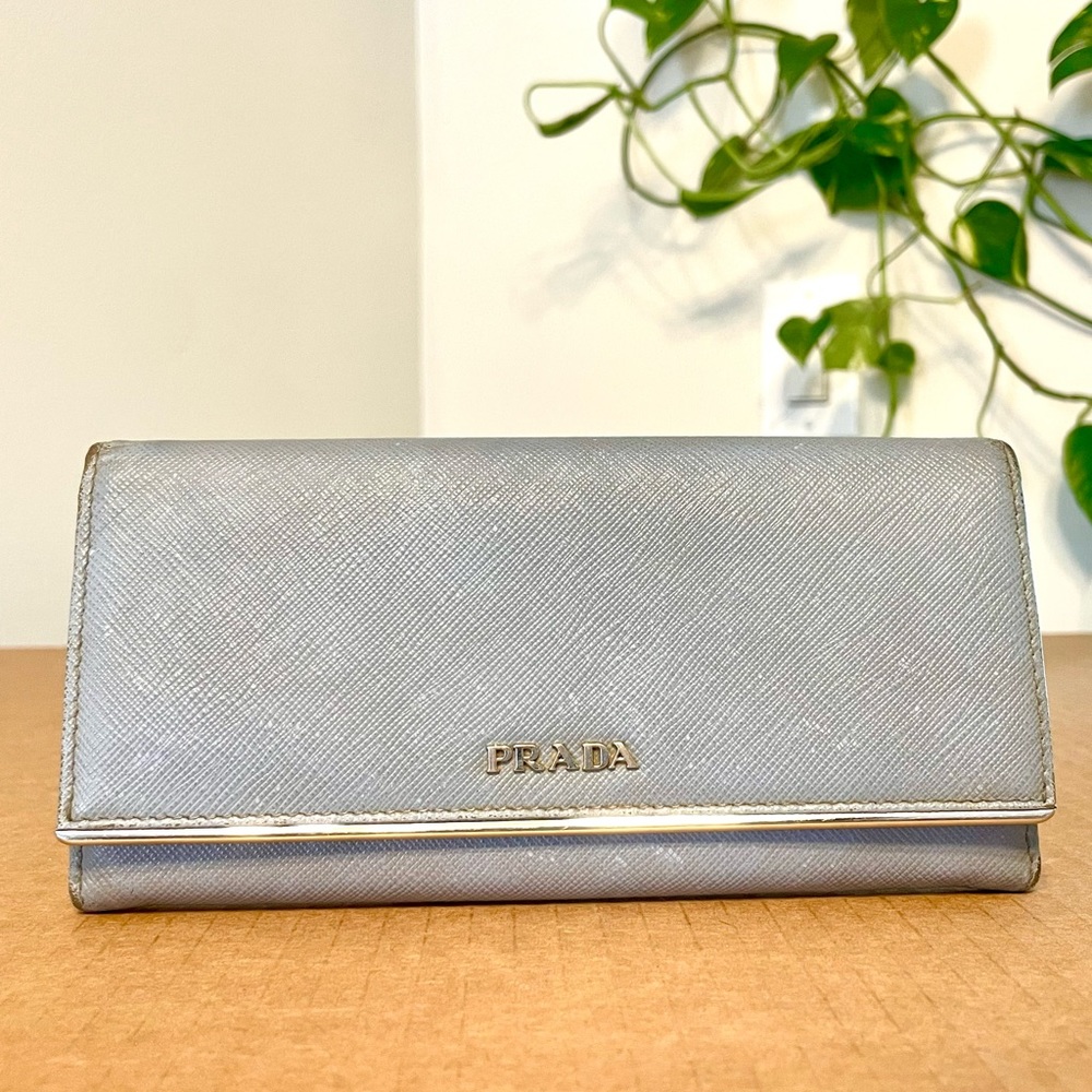Classic Authentic Prada Saffiano Leather Blue // Silver Hardware Long Wallet